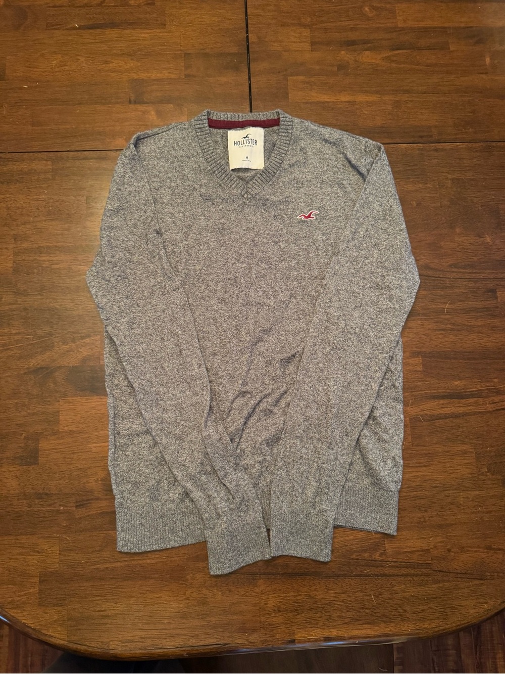 Hollister Men’s Gray Heather V-Neck Sweater with Logo Accent